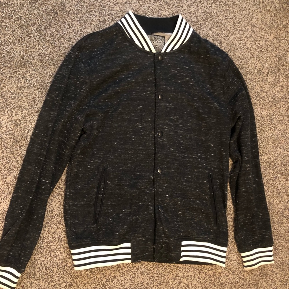 Heathered black men’s varsity style bomber jacket